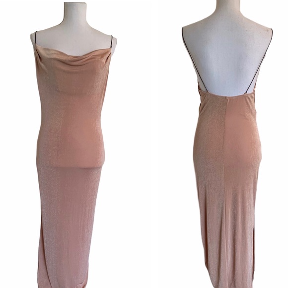 ASTR Tan Bodycon Drape Neck Dress Backless - Picture 2 of 8